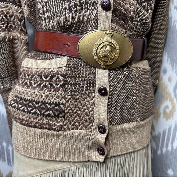Ralph Lauren Collection ~ Fall Tan Multi Patchwork Linen-Blend Cardigan - Picture 12 of 17